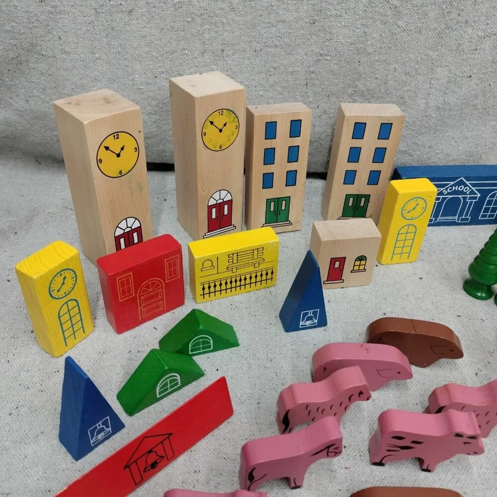 Lot of 63 Thomas Train Wooden Trees Signs Animals People Buildings Accessories